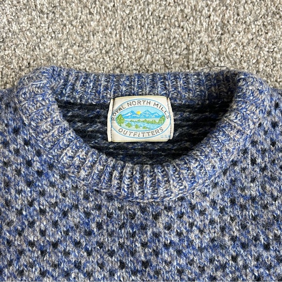 Royal North Mills Outfitters Vintage Wool Blend Blue Black Chunky Sweater, Med - Picture 2 of 6